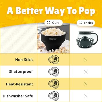 The Orginal HotPop Silicone Popcorn Maker - Microwave Popcorn Popper with Handles - Collapsible Bowl, Heat-Resistant, Easy to Clean, Blue and Black