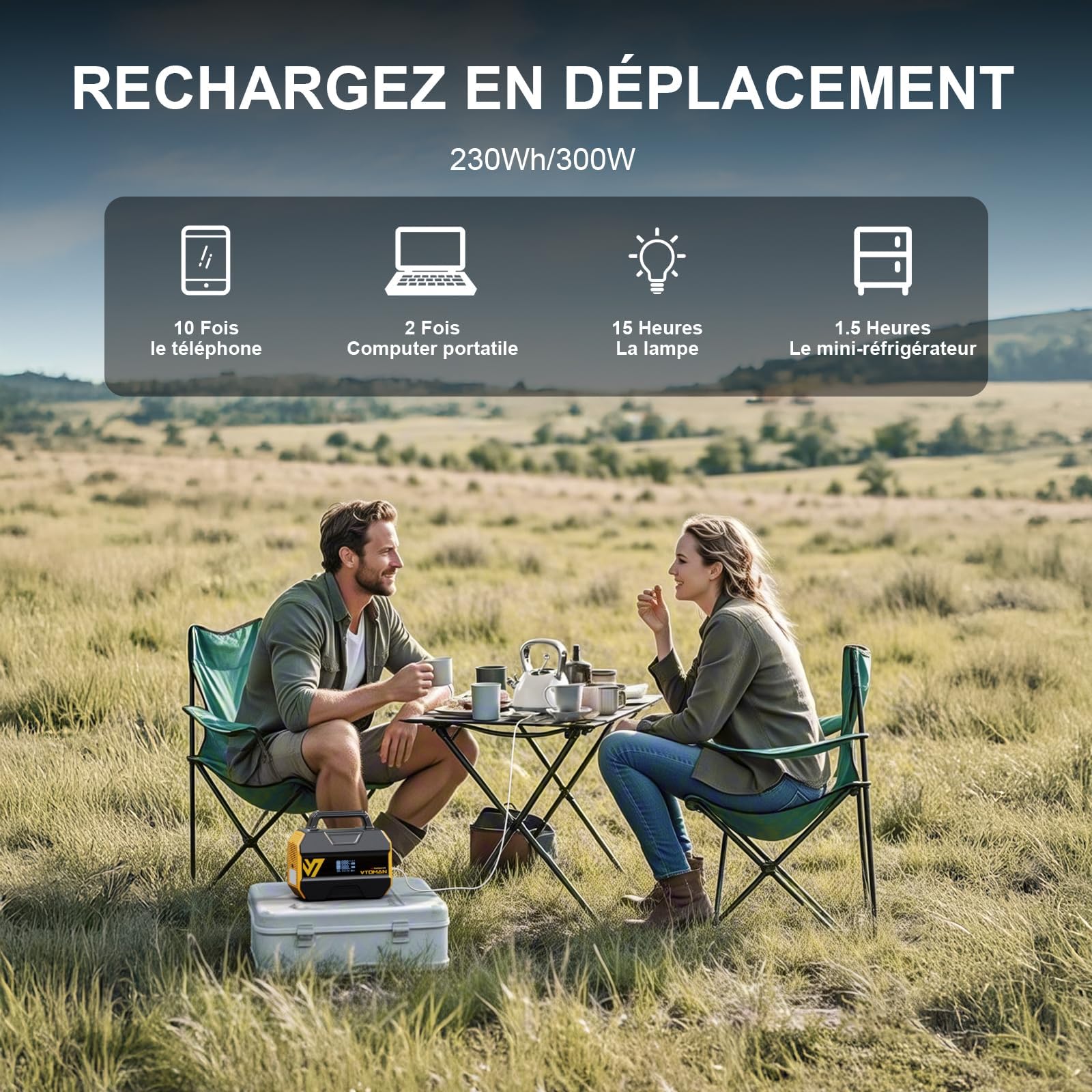 VTOMAN FlashSpeed 300 Station Électrique Portable, LiFePO4 230Wh, 3,18 kg | 300W (Pico 600W) Charge Rapide, Générateur Solaire, Sorties 100W USB-C/230V AC pour Camping, Domestique, Pêche