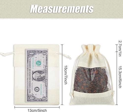 Miniatura 2 de Shappy 50 bolsas de arpillera de 5 x 7 pulgadas, bolsas de arpillera de organza de lino con cordón para regalos de boda (blanco)