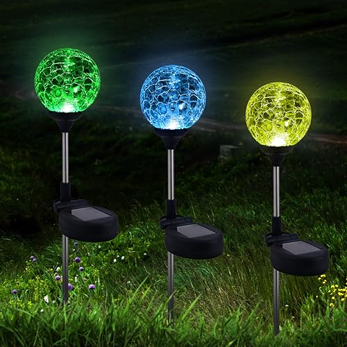 Miniatura 6 de WNP Luces solares para jardín al aire libre, coloridas luces solares de estaca de bola, paquete de 2 luces solares decorativas, luces solares de
