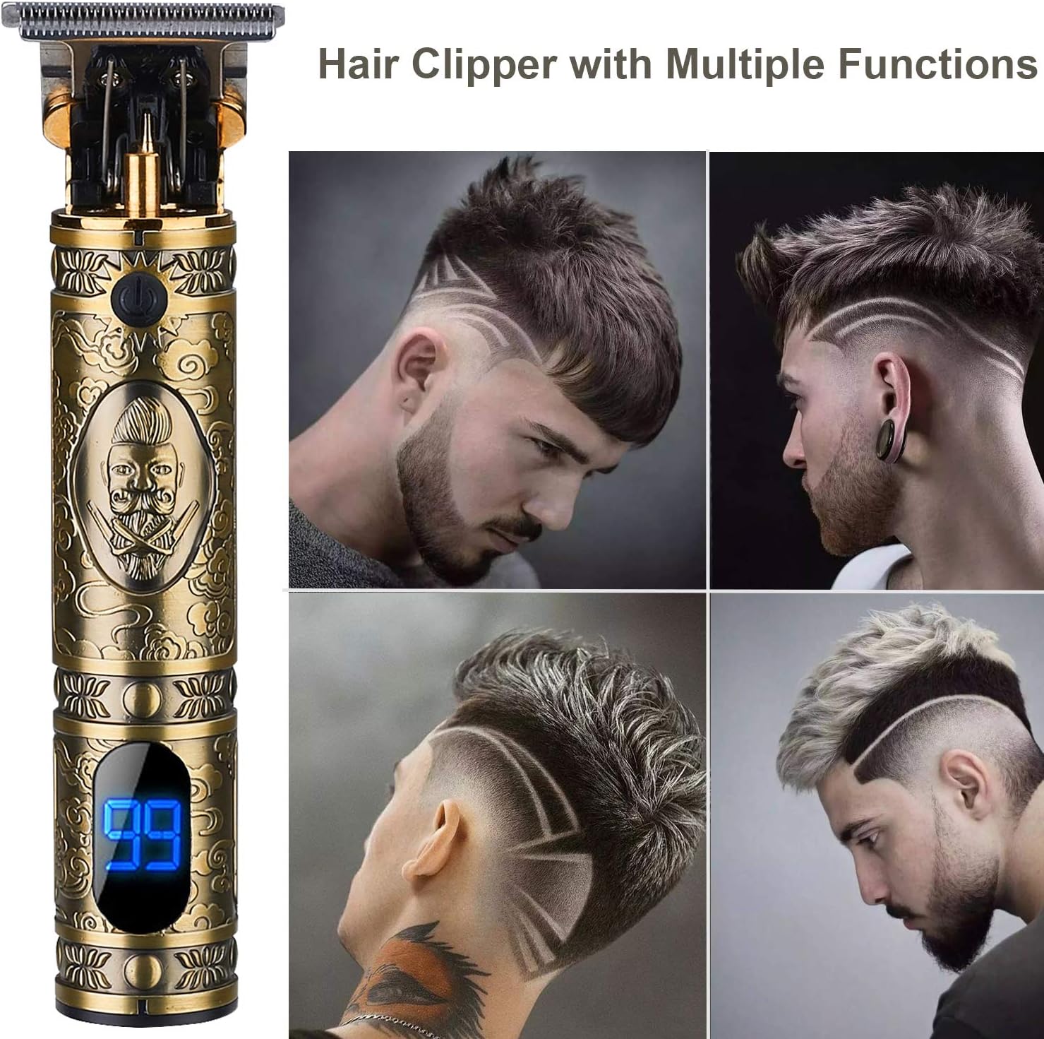 ToHLo Mens Hair Clipper Professional Electric Hair Clipper LED Cordless Hair Trimmer Professional Hair Cutting Kit Rechargeable Hair Clipper Trimmer (Golden)