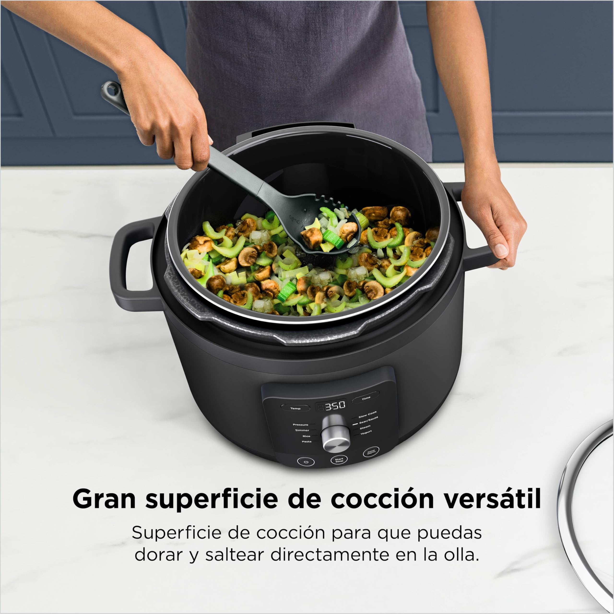 Ninja HyperHeat, Olla a Presión 9 en 1, 6L, Negro, PC201EU | Olla de Cocción Lenta y Arrocera, Incluye Rejilla para Vapor y Recipiente de Cocción Extraíble Apto para Lavavajillas