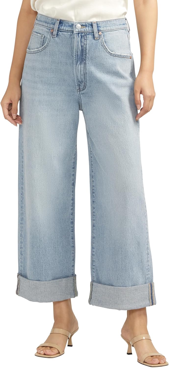 Silver Jeans Co. Women's Baggy Mid Rise Wide Leg Cropped Jeans-Legacy