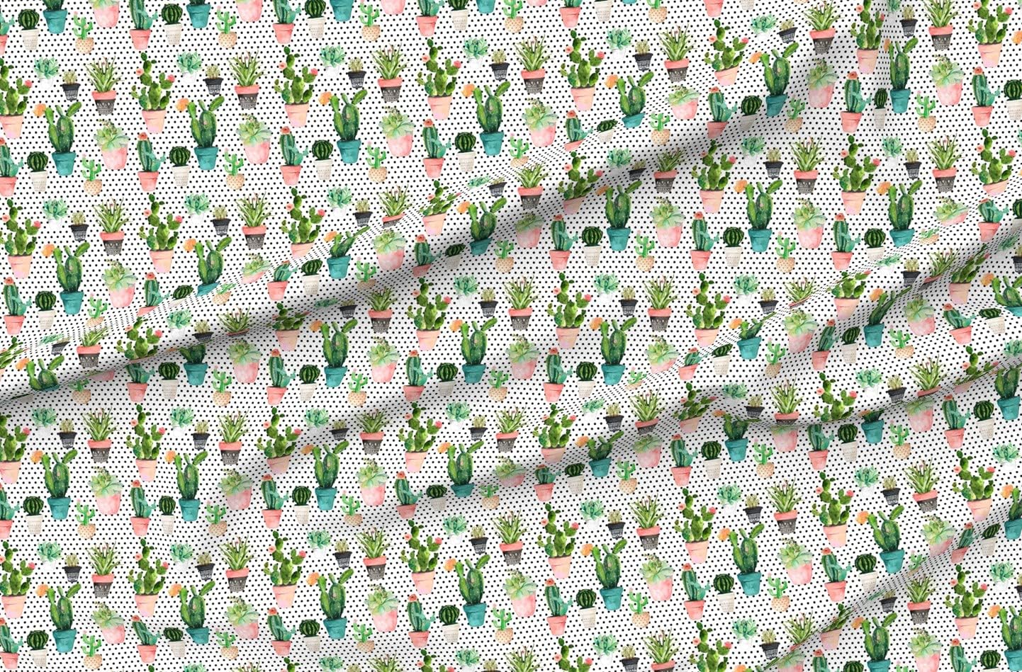 Spoonflower Fabric - Cactus Black White Polka Dots Succulents Pink Peach Kitchen Cute Printed on Minky Fabric by The Yard - Sewing Baby Blankets Quilt Backing Plush