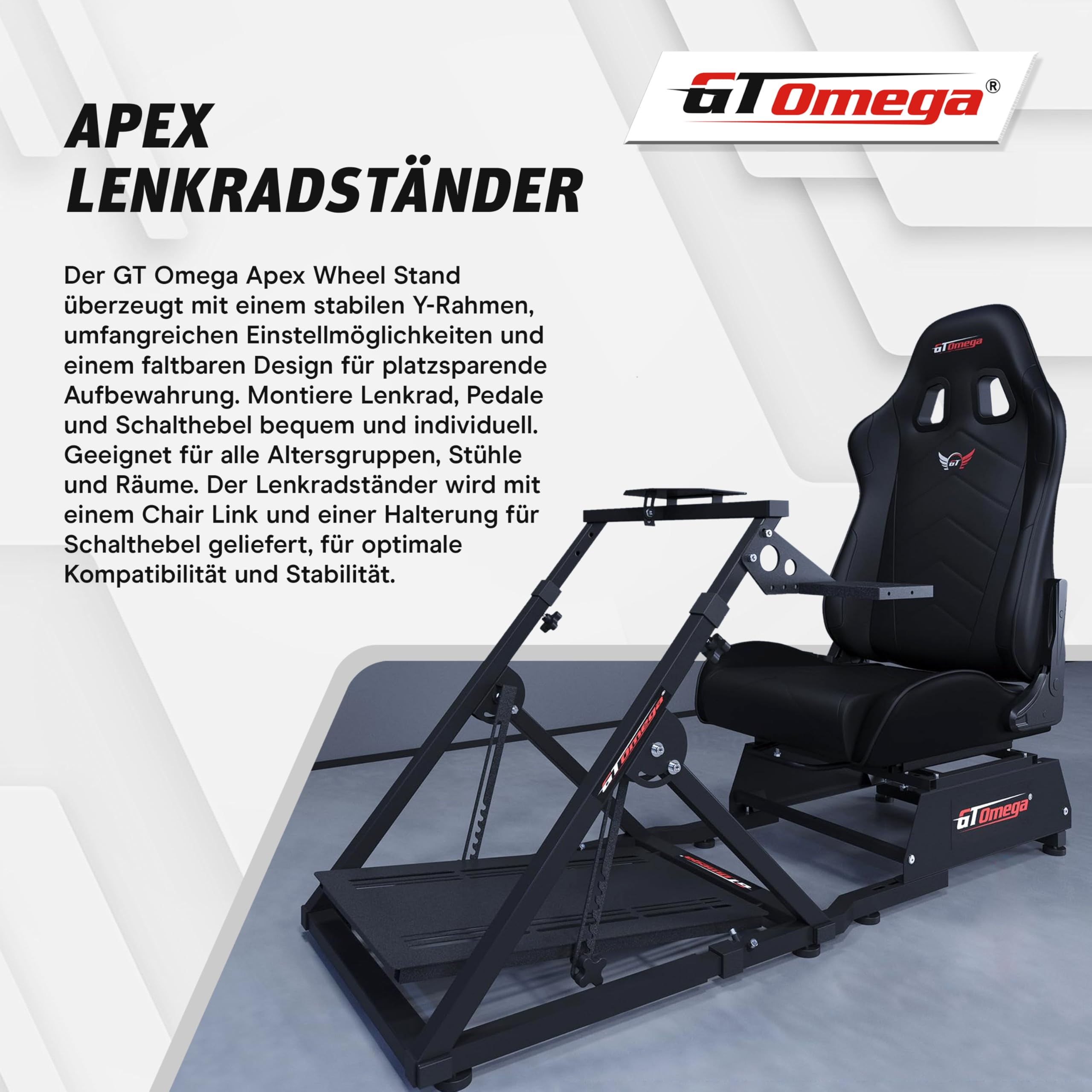 GT OMEGA APEX Lenkradständer – Kompatibel mit Logitech G923, G29, G920, Thrustmaster T300, T500 TX & TH8A, PS4, Xbox, Fanatec