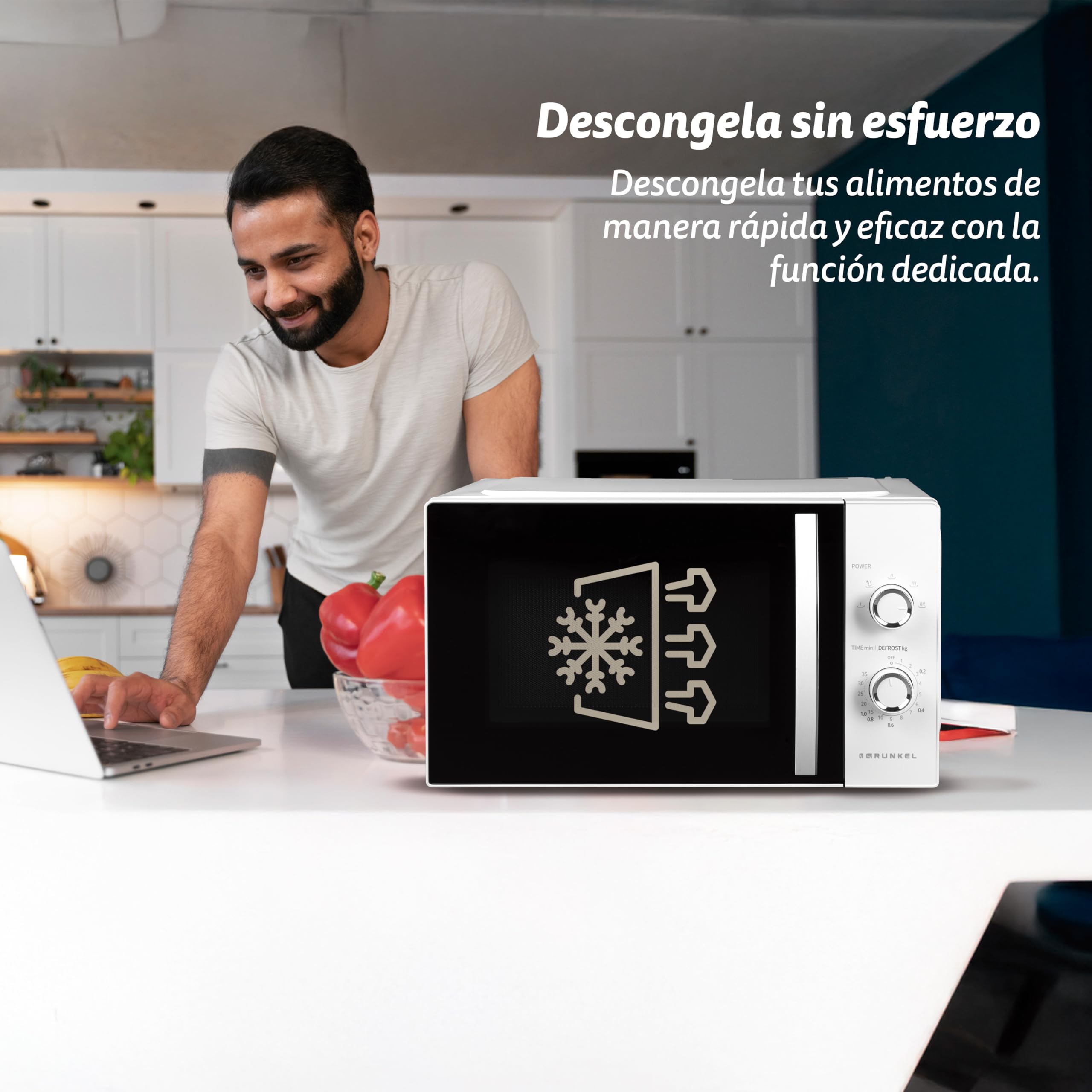 Microondas Grunkel con grill de 800w y 25 litros de capacidad MW-25MA con 5 niveles de potencia, descongelacion y plato de 24,5cm. (Sin Grill)