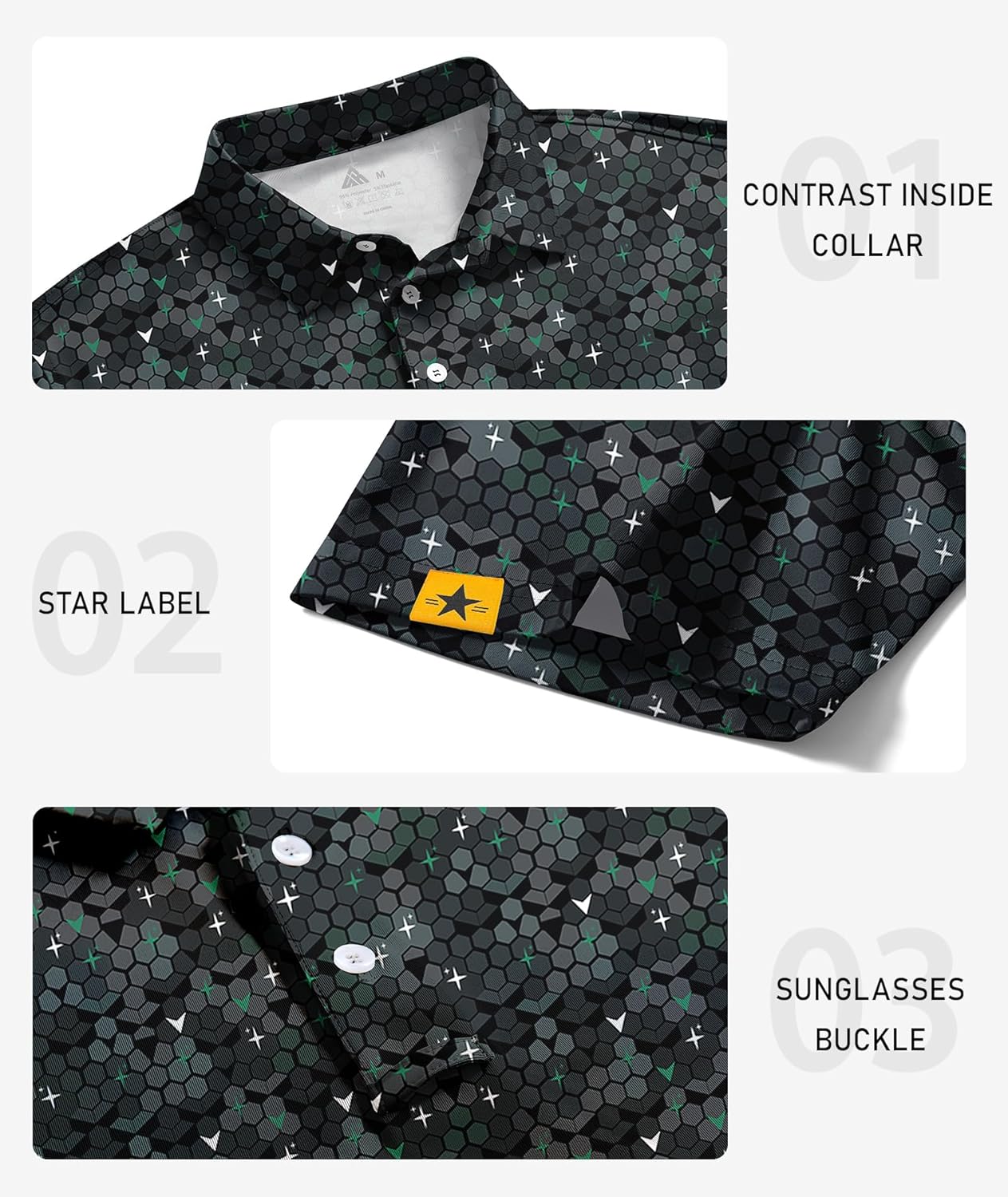 ZITY 5 Pack Mens Golf Shirt Short Sleeve UPF 50+ Moisture Wicking Performance Print Patterns Casual Golf Polo Shirts for Men - Image 3