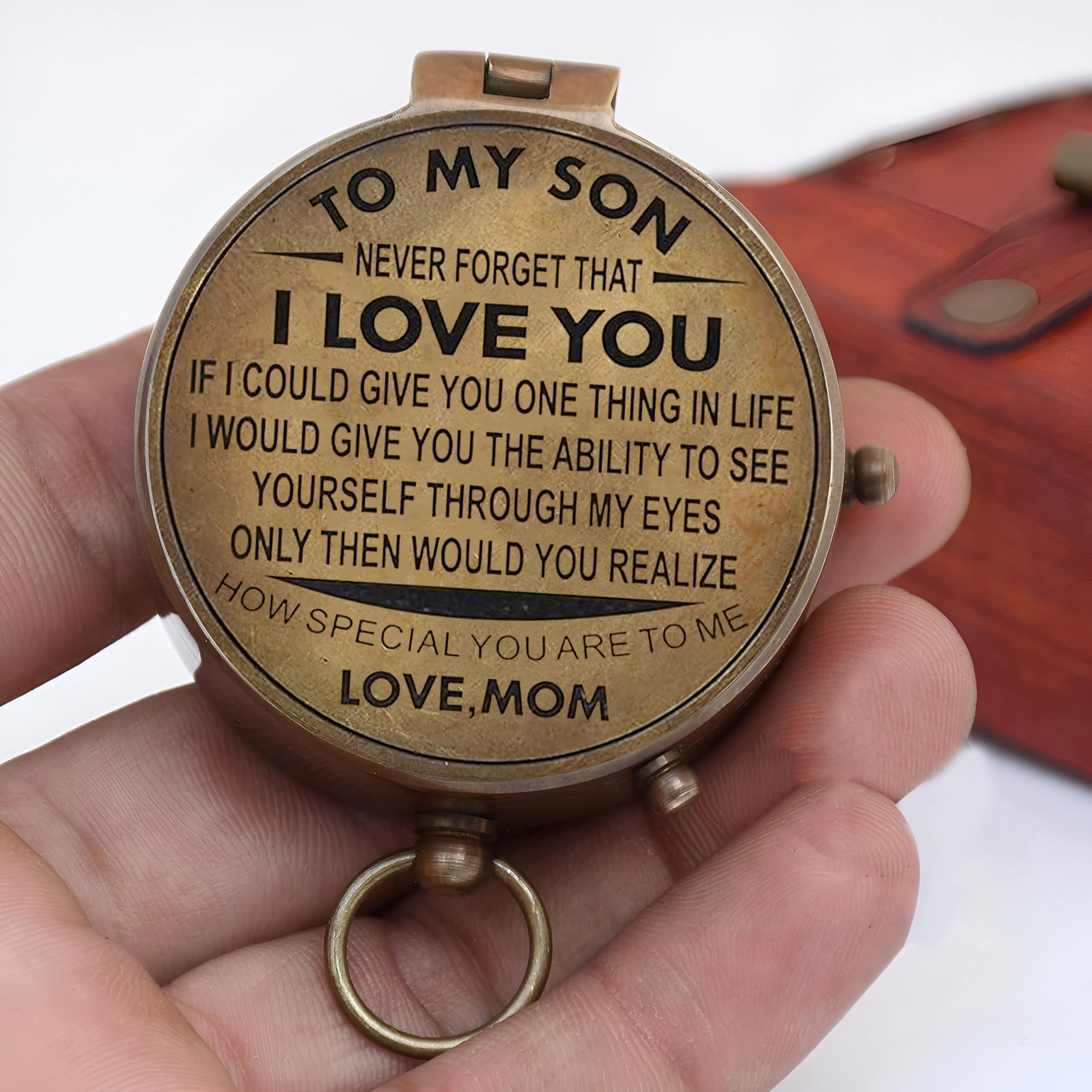 Son Gifts Mom and Dad, My Son - Brújula personalizada de cuero de latón náutico, brújula antigua de bolsillo, regalos de cumpleaños para hijo adulto de mamá y papá, regalos de graduación