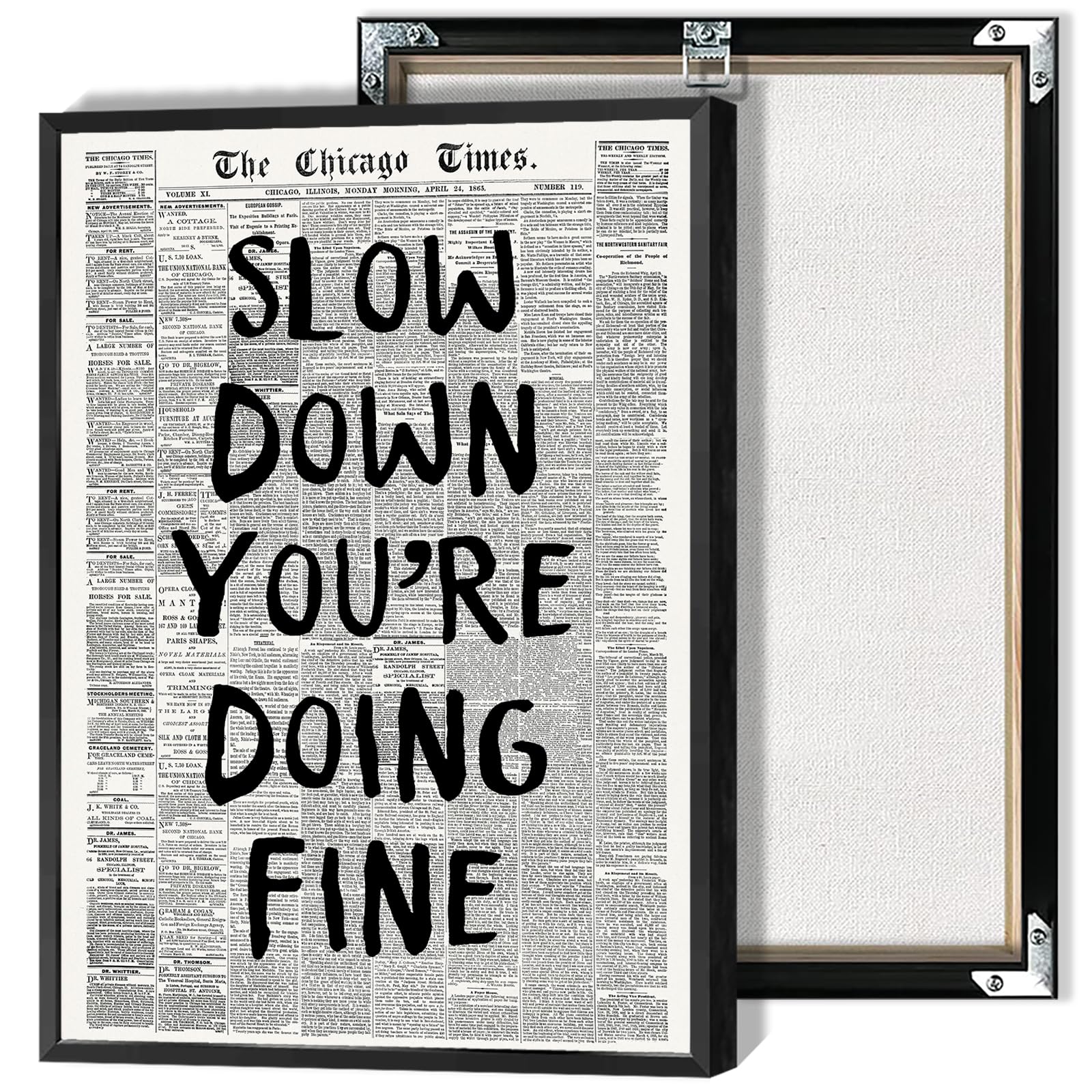 Retro Slow Down YouRe Doing Fine Poster Funny Black And White Letter Newspaper Canvas Wall Art Uplifting Quote