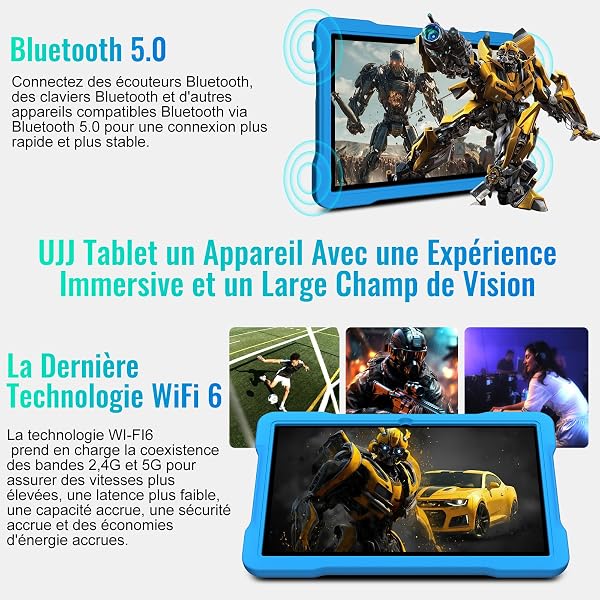 Tablette 10 Pouces avec 30Go RAM+TF 2To,Octa-Core 2.0 GHz/GMS, Gemini AI/Widevine L1/Éducative,5G WiFi/Bluetooth 5.0,5MP+8MP/FHD IPS,Newest Tablette Android 15 avec EVA Cas+360° Rotatif Support-Bleu - 5