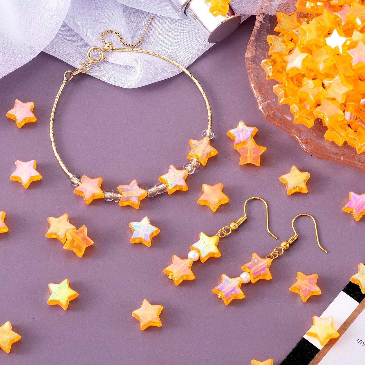 OIIKI 200 PCS Acrylic Star Shape Beads, 11mm Charming Beads for DIY Jewelry Craft Making Necklace Bracelet Supplies - Orange - Image 3