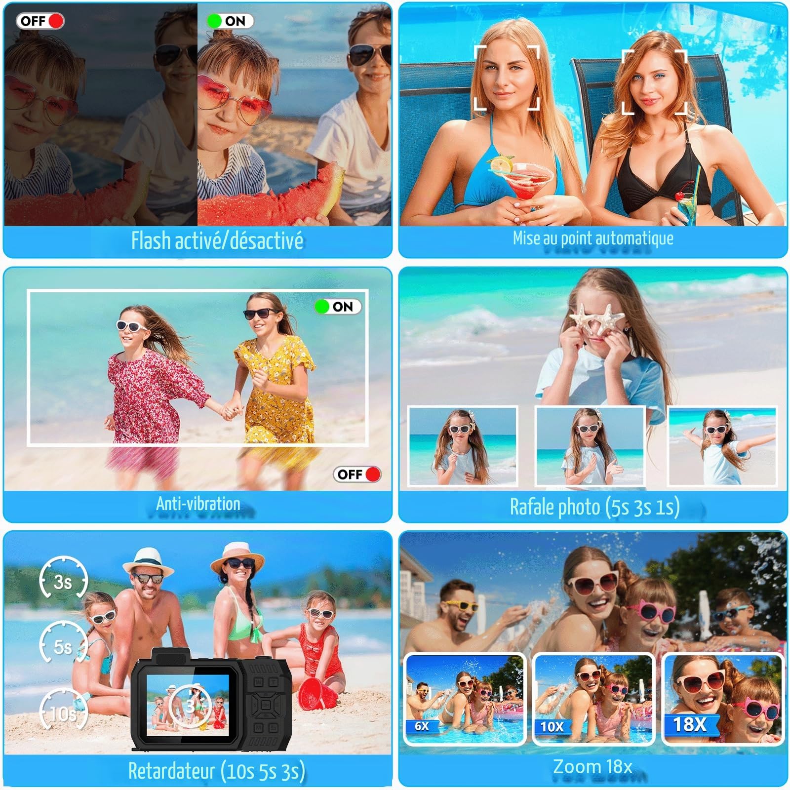 Camera sous-Marine 33FT/10M 4K 48MP Caméra étanche avec Carte 32 Go Double écran Robuste Anti-poussière Antichoc Autofocus Selfie Caméra numérique pour plongée en apnée Sport Voyage (Orange)