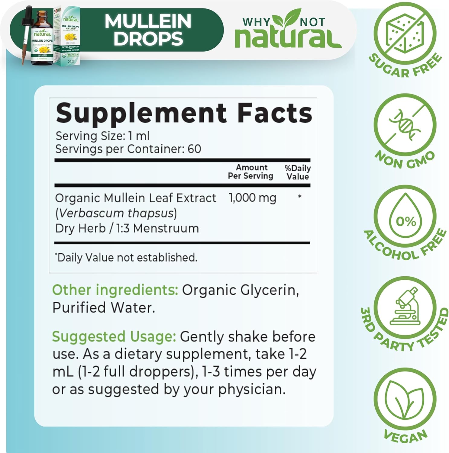 USDA Organic Mullein Drops for Lungs - Leaf Extract Tincture Supplement - Image 5