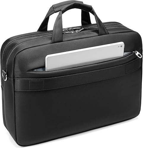 Miniatura 8 de iDemoo ELITE - Bolsa para laptop de 16 pulgadas con correa para el hombro, color negro azabache, maletín para laptop, expandible, resistente al