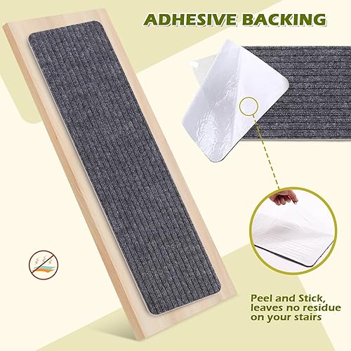 Miniatura 26 de Alfombra antideslizante para peldaños de 30 x 30 pulgadas, alfombra de aterrizaje a juego, antideslizante, resistente al deslizamiento, color negro