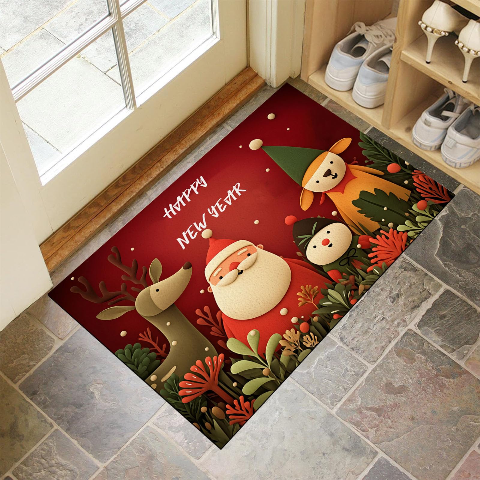 Paillasson affiche 3D du Père Noël antidérapant pour éviter les glissades en intérieur