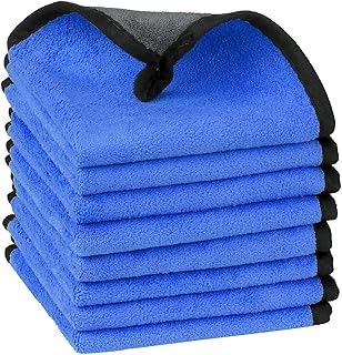 MEMEM Paquete de 8 Toallas de Limpieza de Microfibra Suave con asa for Colgar, Azules, 30 x 40 cm