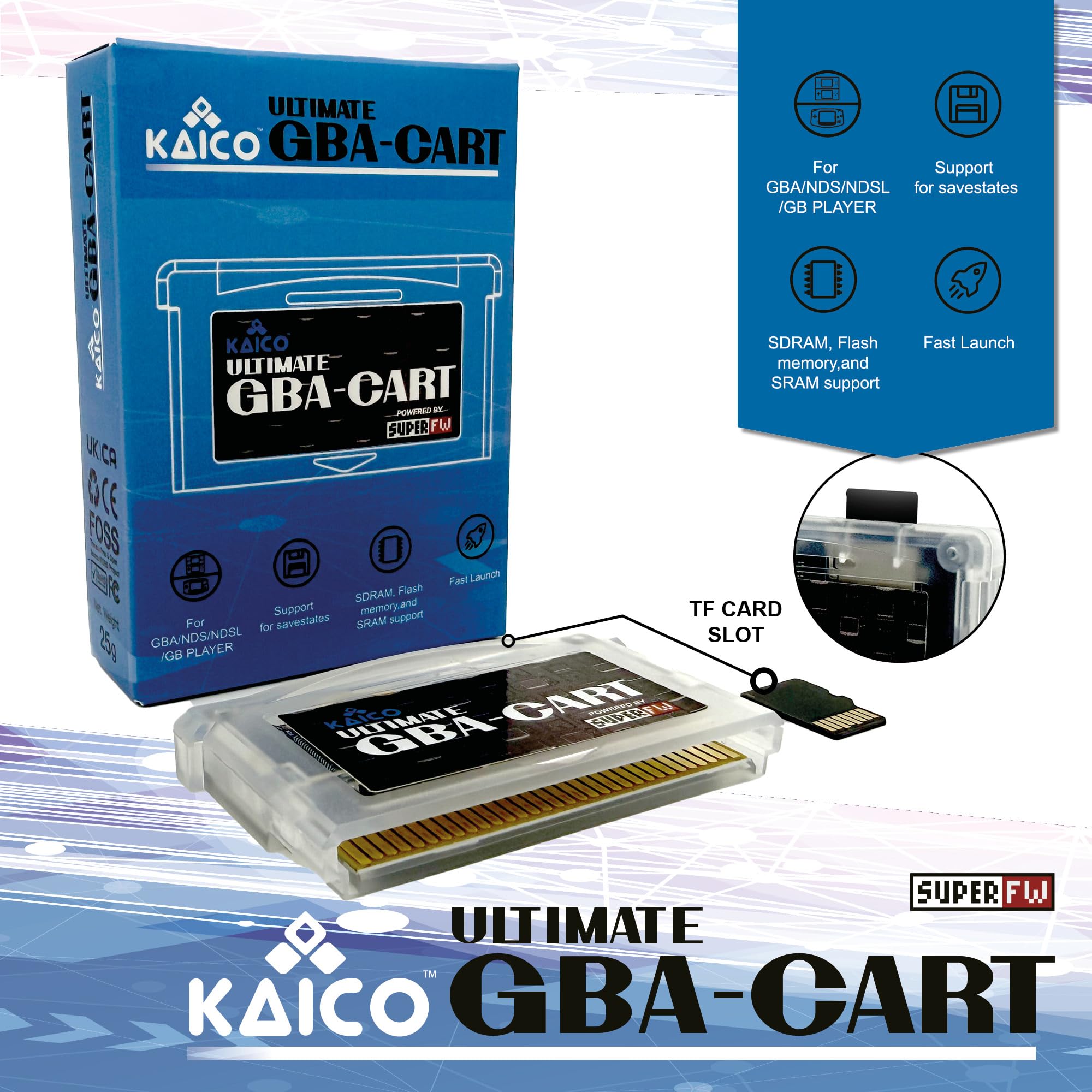Kaico SuperChis Open Source GBA Flash Cart pour GBA SP, DS & DS Lite | Charge les logiciels GBA via Micro SD, lancement rapide, save states, compatible GBA Player et sauvegardes selon le jeu