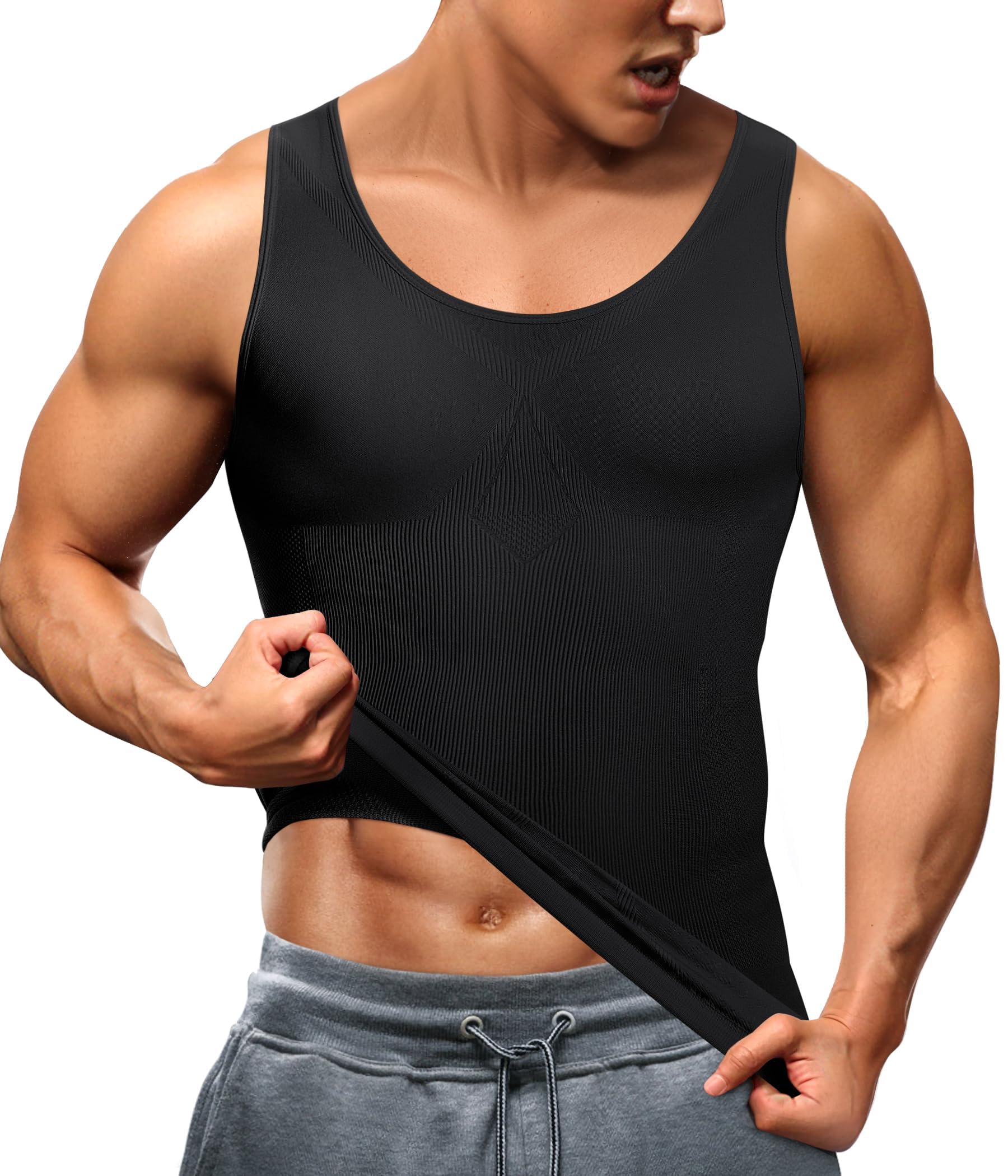 Junlan Débardeur Minceur Sculptant Homme, Gaine Ventre Plat Invisible, Gilet de Compression Forte Posture, sous-Vêtement Amincissant, Body Gainant