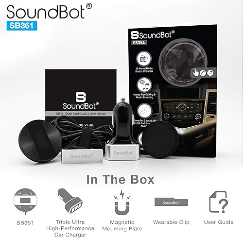 Miniatura 8 de SoundBot SB361 Radio FM Kit de coche inalámbrico Receptor universal Transmisor Accesorio de espectro completo Transmisión de música HD Manos Libres