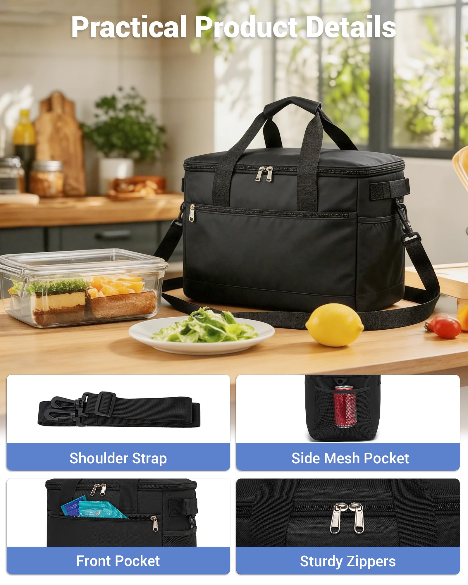 KONO Borsa Termica Porta Pranzo 20L, Grande Borsa Frigo Portatile, Pieghevole Borsa Pranzo Termica per Uomo e Donna, Lunch Bag per Ufficio, Viaggio, Campeggio, Picnic