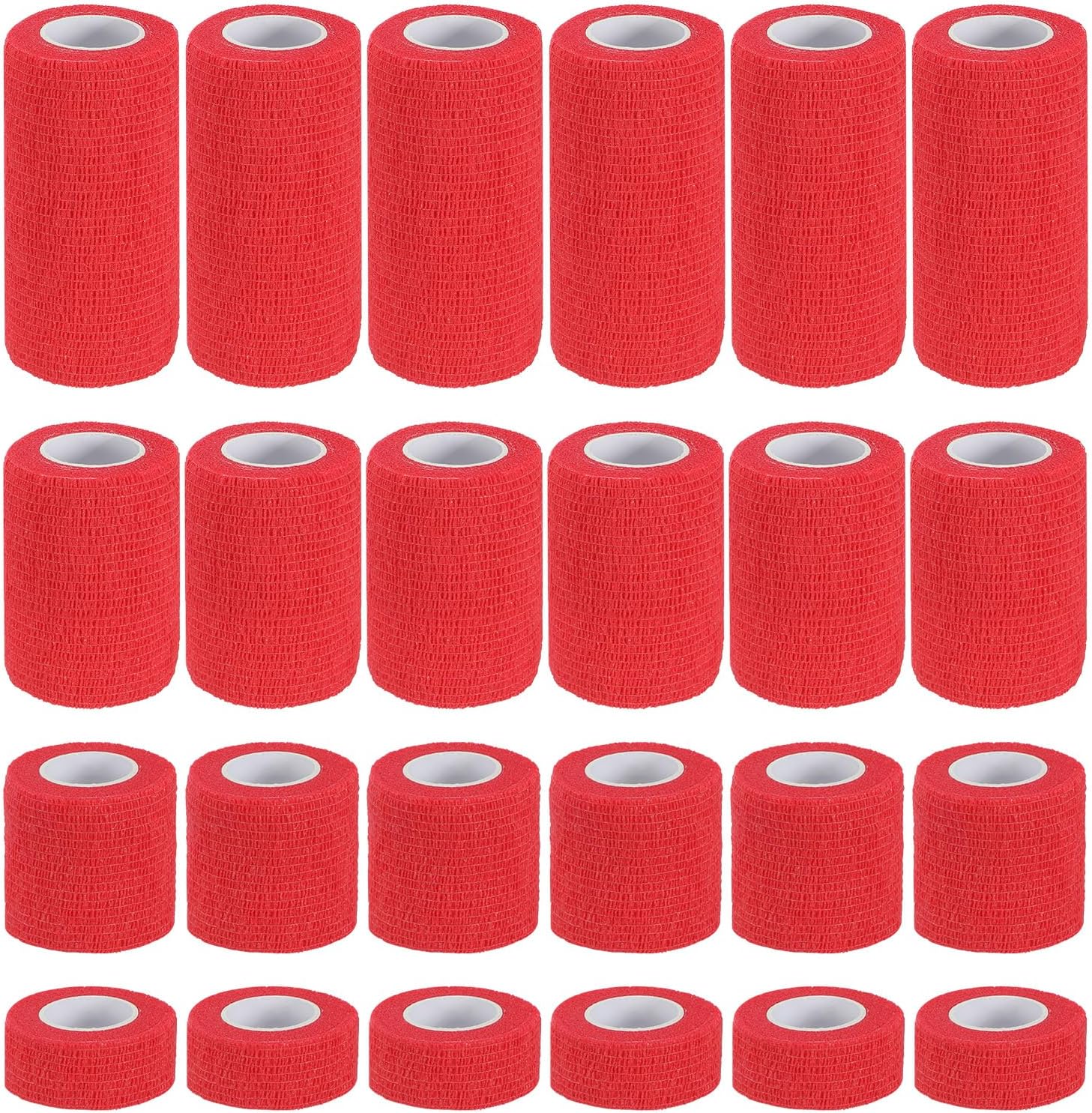 PATIKIL 1"/2"/3"/4" Self Adhesive Bandage Wrap, 24 Pcs 5 Yard Elastic Self Breathable Self Adherent Wrap Tape for Stretch Athletic Sports Wrist Ankle Outdoor Tape, Red