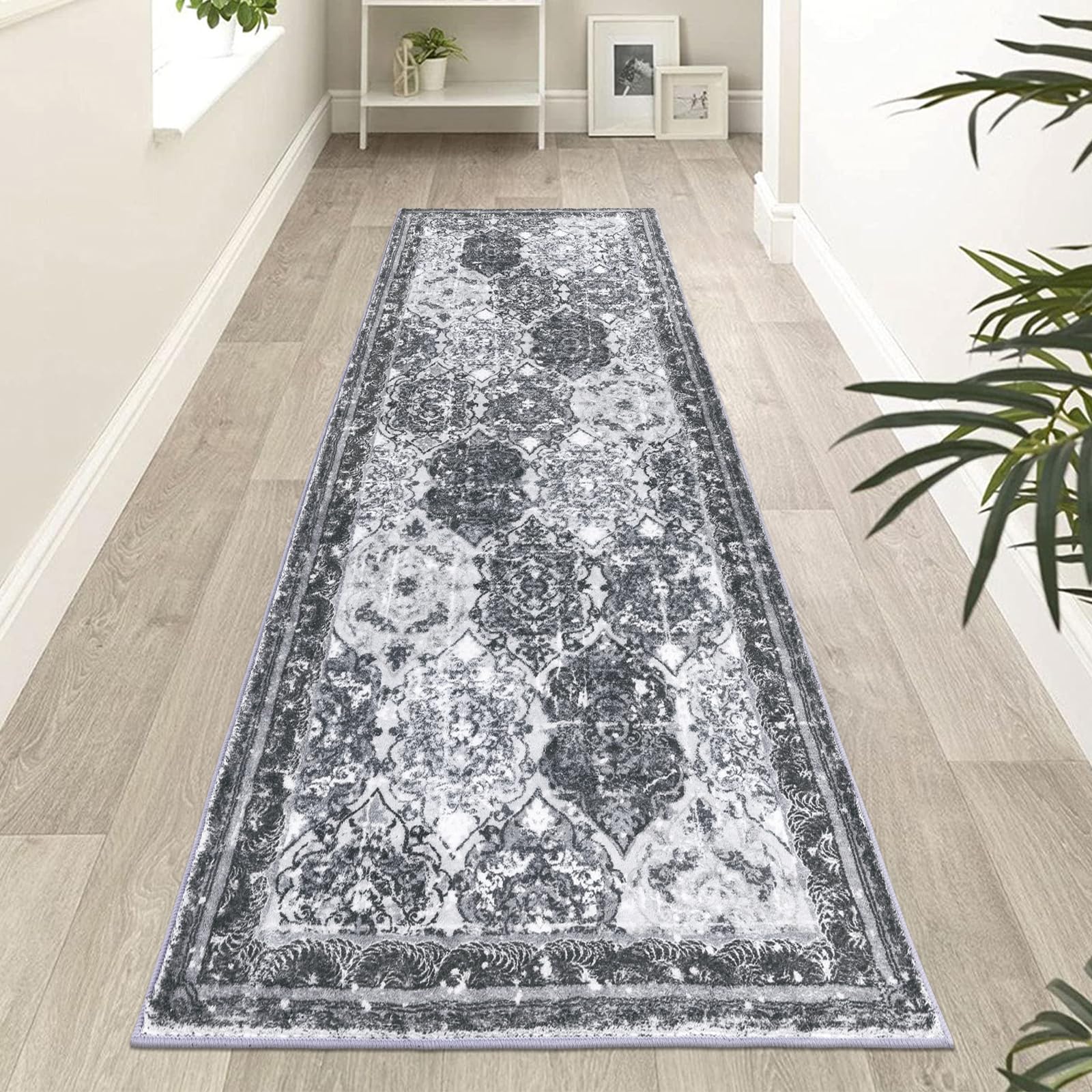 Enyhom Runner Rugs for Hallway 66 x 183cm Super Soft Boho Kitchen Rugs Non Slip Stair Runner Washable Hallway Runner Long Floor Rug for Living Room Entryway Laundry Room Dark Grey