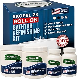 Ekopel 2K Roll On Bathtub Refinishing Kit – Odorless Tub Paint Kit, Ultra Durable 2-Coat White Gloss Finish – Long-Lasting Never Peel DIY Reglazing Bathtub Paint – Made in USA – Bright Gloss White