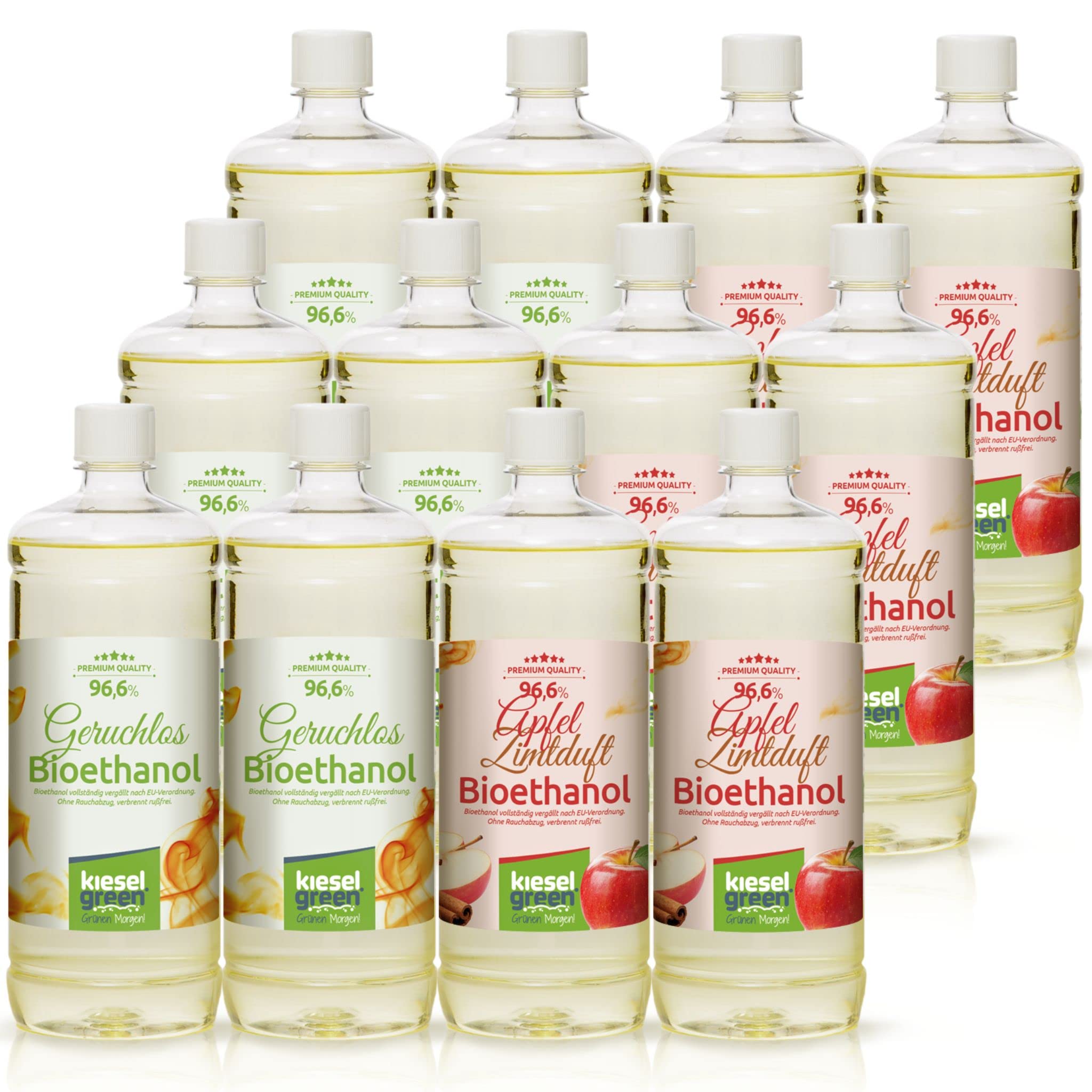 Bioethanol 12 x 1 litro Set (6 x Inodoro + 6 x con Fragancia) para Chimenea de etanol – Bio-etanol perfumado para ambientes – Perfume para Chimenea de bioetanol de Interior o de Mesa