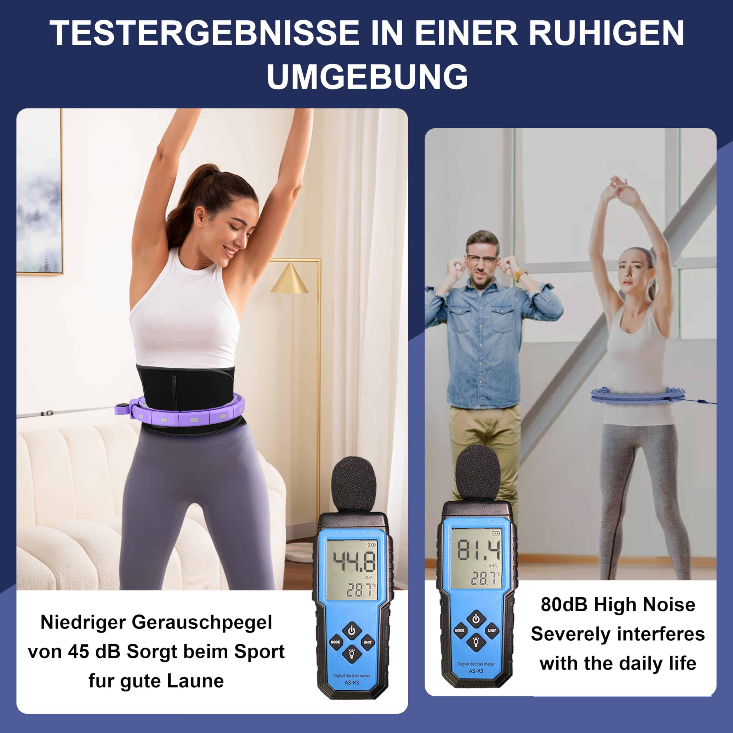 Smart Fitness Hoop Reifen mit Taillenband für Erwachsene & Anfänger – Leiser Hula-Hoop zum Abnehmen, mit Gewichtskugel und Noppen, Fitness Hoop, der Nicht herunterfällt