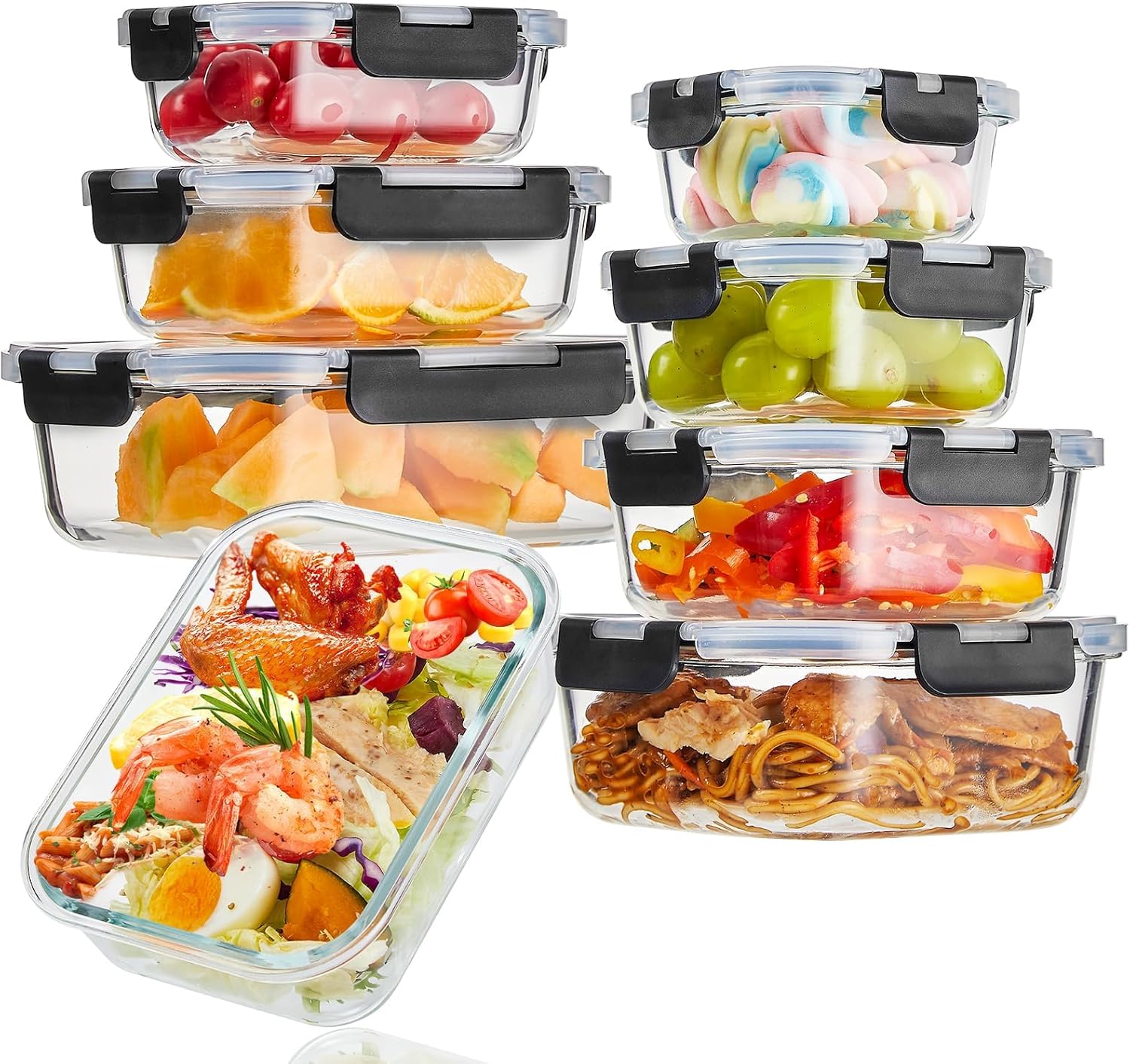 8 Pack Glass Meal Prep Containers with Lids, Extra Thick Airtight Food Storage Set (310ml-1510ml/10.5oz–51oz), Leakproof Lunch Boxes for Leftovers 8 Pack Glass Meal Prep Containers with Lids, Extra Thick Airtight Food Storage Set (310ml-1510ml/10.5oz–51oz), Leakproof Lunch Boxes for Leftovers