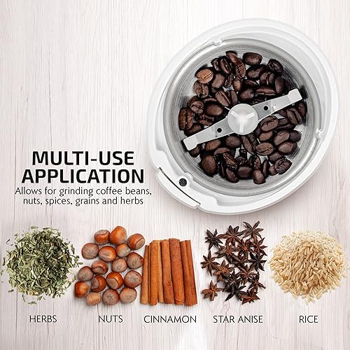 Vista 38 de Ovente CG225 Molinillo eléctrico con cuchillas de acero inoxidable para granos de café, especias, nueces, cereales, Granate