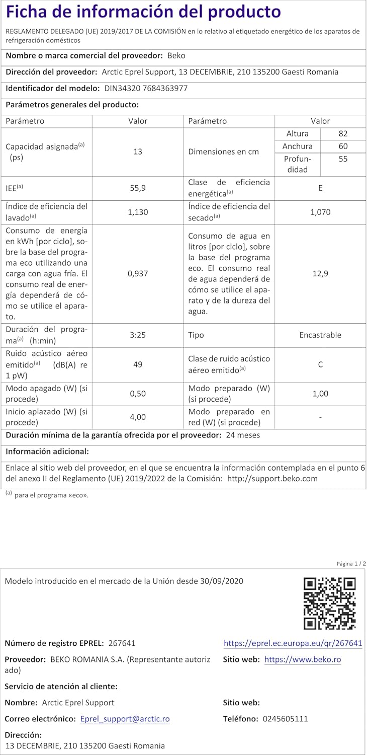 داخلہ view of Beko DIN34320 dishwasher with dishes loaded, demonstrating proper placement for efficient washing.