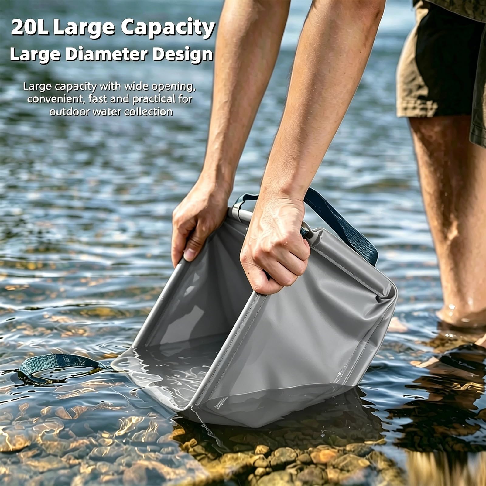 Bol Pliable de 20L, Bol de Camping Carré, Pliable, Adapté à l’Extérieur, la Vaisselle et Le Pique-Nique(Gris 20L)