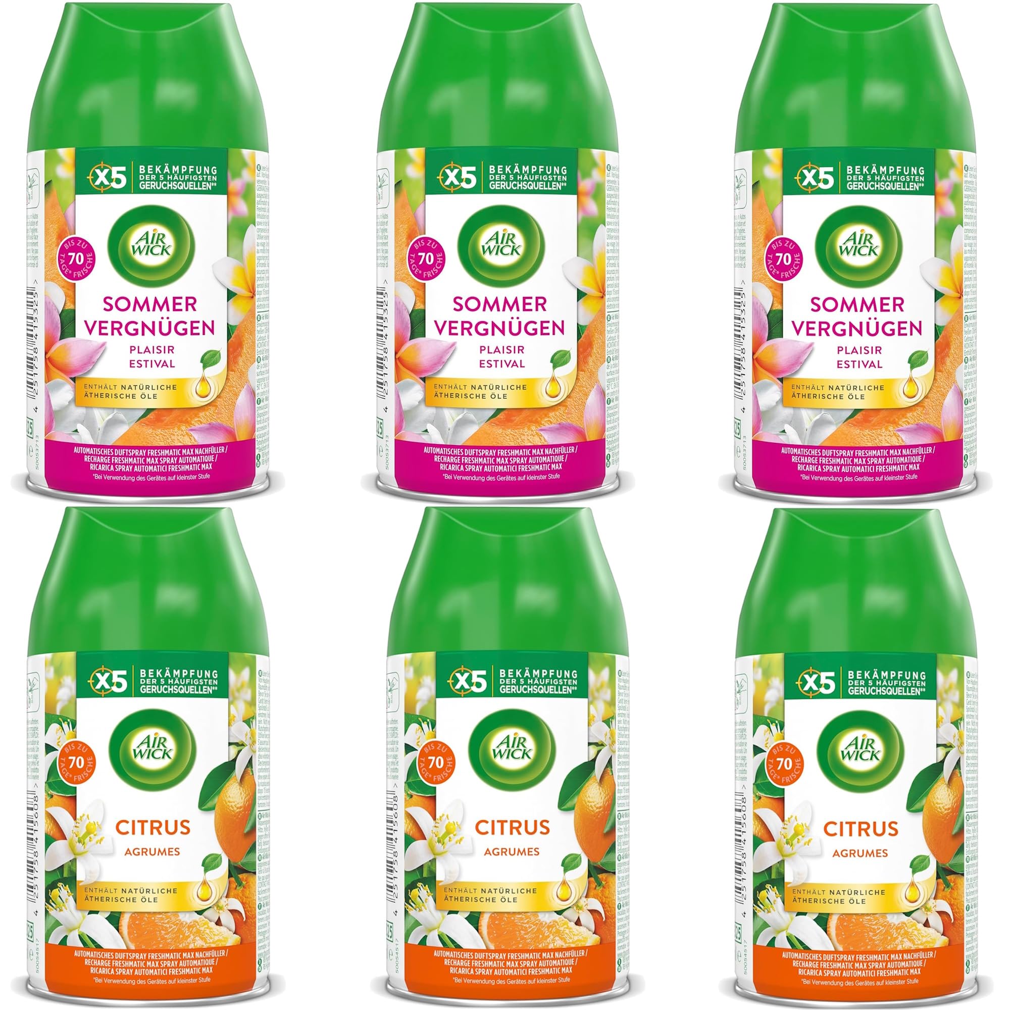 Air Wick Freshmatic Max Nachfüller 6er Pack mit 2 Düften (3 x 250ml + 3 x 250ml)