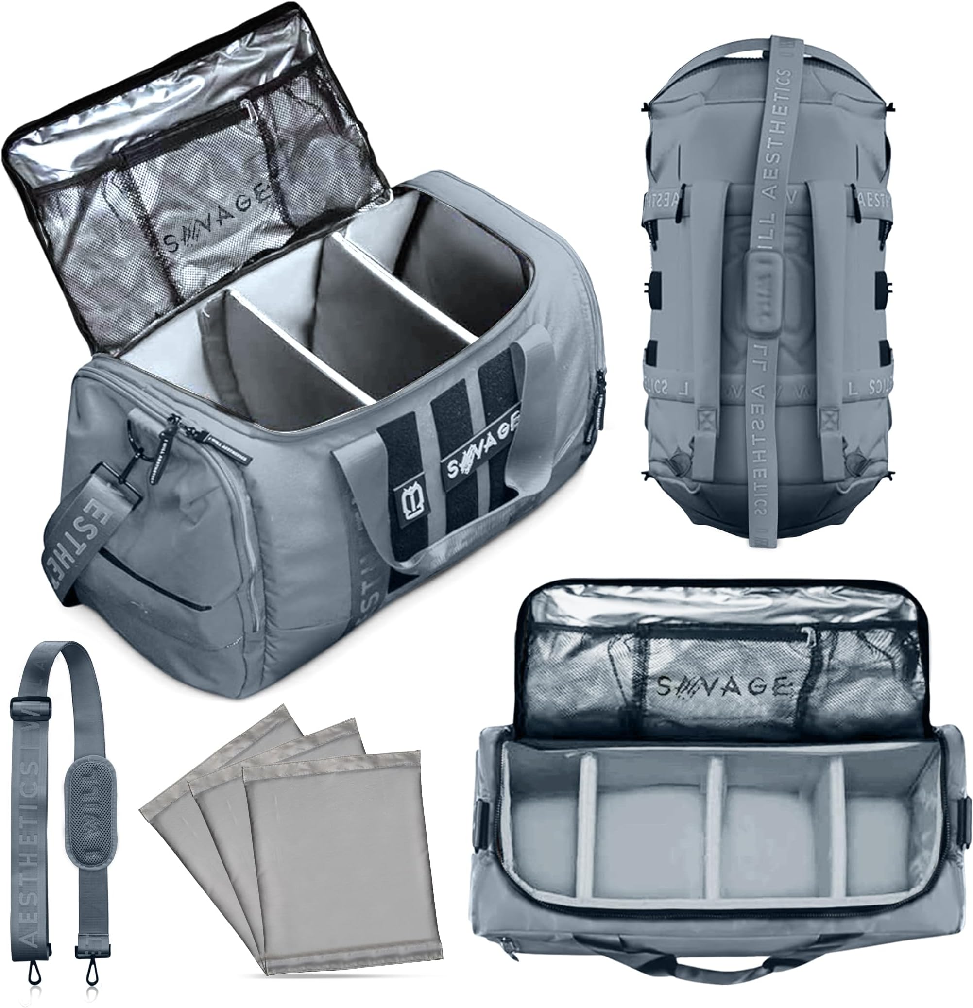 Premium Large 51 L Gym Duffel Bag Backpack + 3 Removable Organizer Dividers, Features a Side Shoe Compartment Pocket Case & Weightlifting Belt Holder, Perfect for Workouts, Sports, & Travel (Green)
