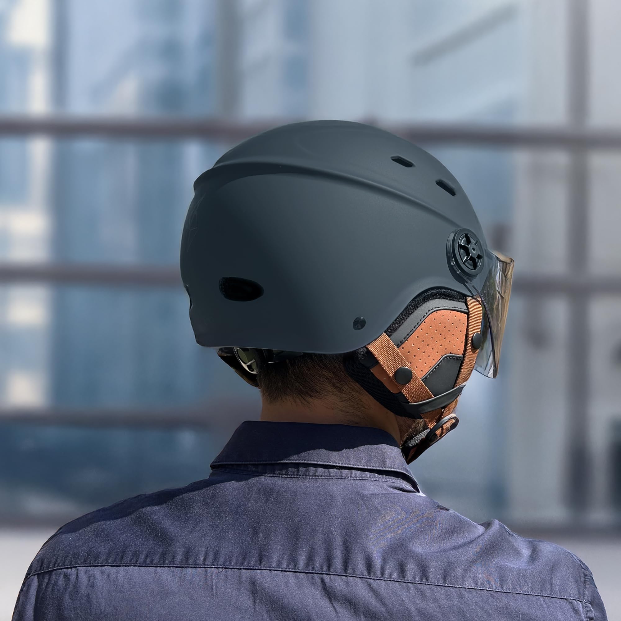 T'nB - Visor, Casque de Protection Vélo et Trottinette Electrique, pour Homme et Femme, Visière Transparente, Réglage Molette, Caches-Oreilles Détachables