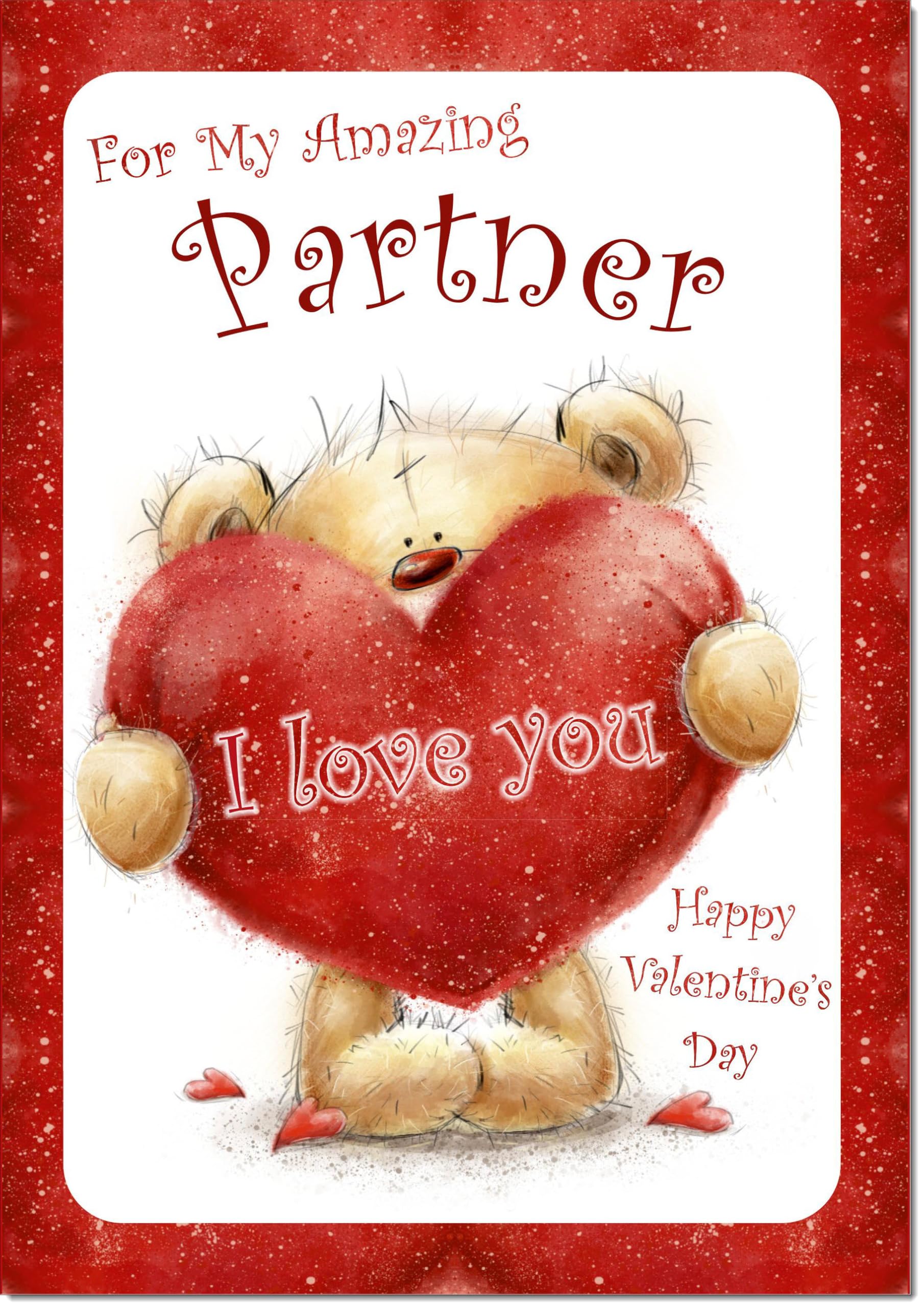 doodlecards Partner Valentine's Day Card Teddy Holding I Love You Heart Large A4 Size with Plain Envelope