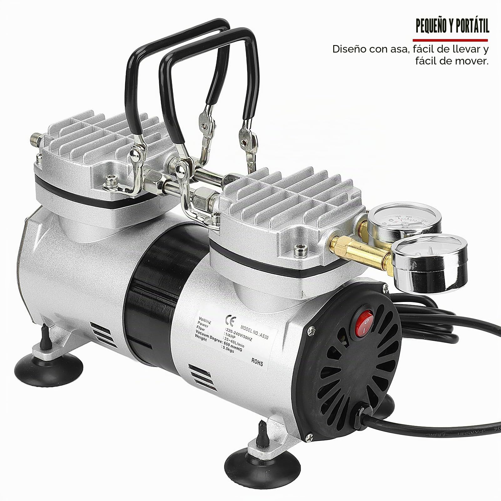Bomba de aire de vacío sin aceite EVTSCAN 1/4HP Bomba de compresor de aire sin aceite pequeña ultra silenciosa de flujo grande de alta presión(EU 220-240V)
