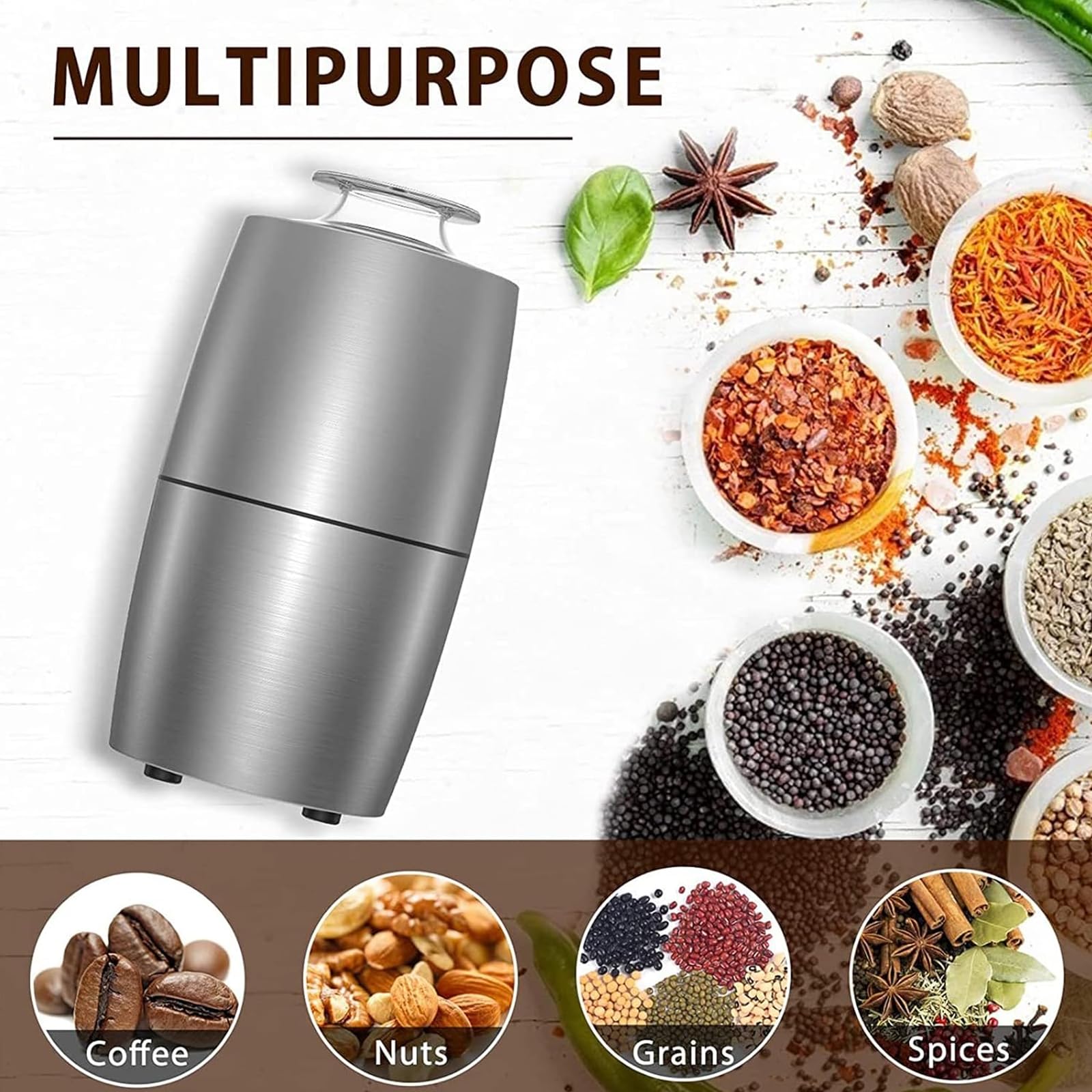 Molinillo De Café Eléctrico, Hoja De Acero Inoxidable, Potente Motor, Tapa Transparente, Fondo Antideslizante, Capacidad De 50 G, Portátil Y Compacto Para Granos De Café, Especias, Nueces, Semillas,