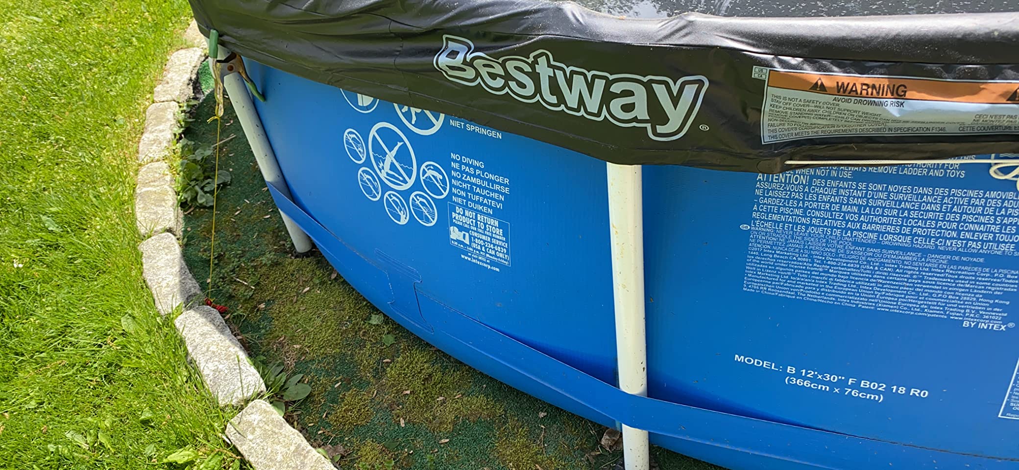 3/mo Finance Bestway 58037E Flowclear 12 Foot Round PVC Pool Cover with Drain Holes for Above