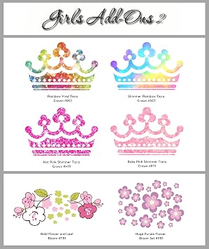 Decor Designs Decals Girls Princess Tiara Crown Personalized Custom Name Nursery Wall Decal Sticker Girls Room or Playroom Decor and Wall Decoration (Multi Sizes) (Purple Shimmer)