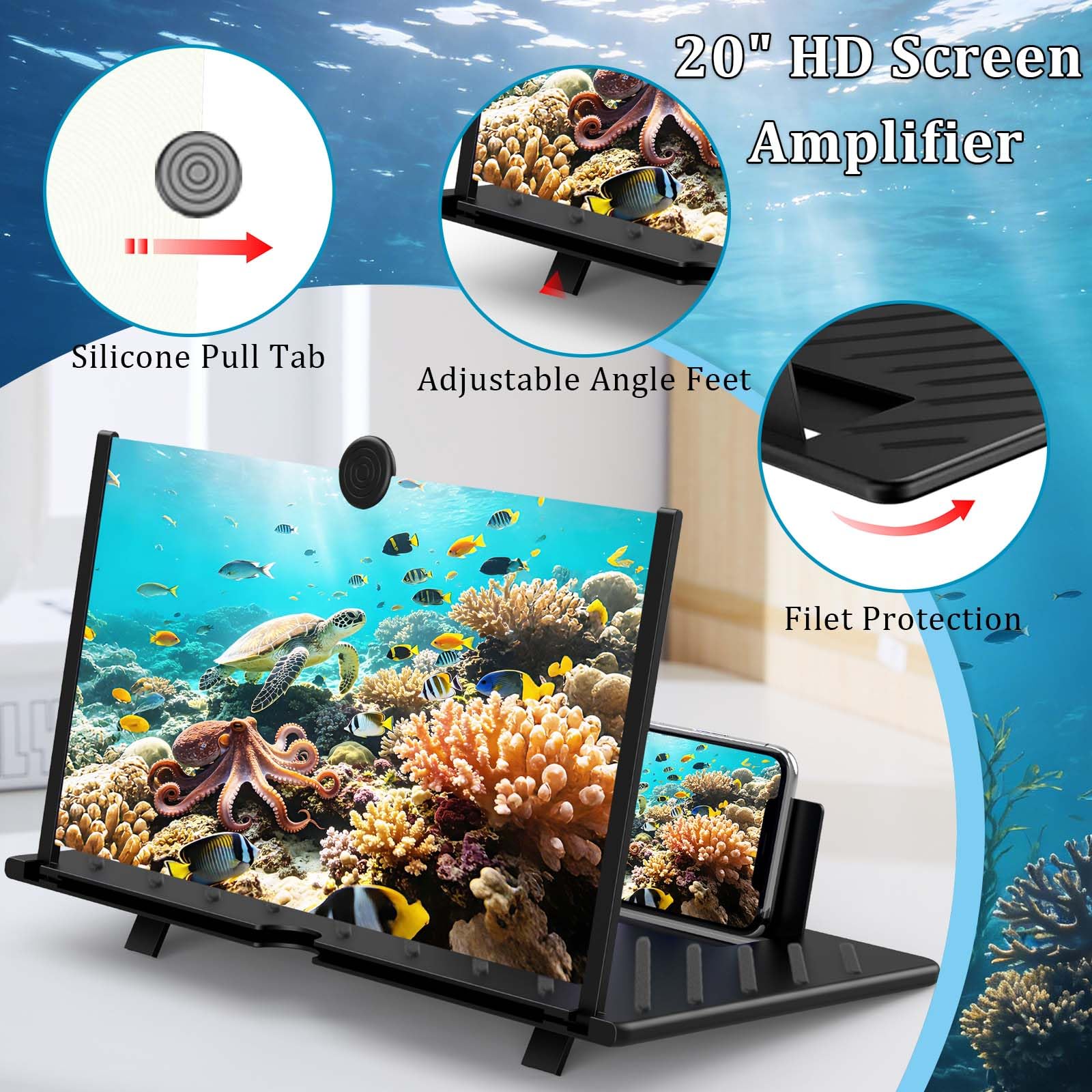 50,8 cm (20 Zoll) HD-Bildschirmlupe für Handy, 3D-Vergrößerungsbildschirm, Vergrößerung, Projektor für Filme, Videos und Gaming, faltbarer Handy-Ständer mit Bildschirmverstärker, kompatibel mit allen