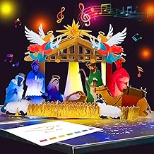 Magic Ants 3D Pop-Up Nativity Scene Musical Christmas Card with LED Lights – Holy Night Religious Christmas Card Celebrating the Birth of Jesus – Greeting for Family and Friends