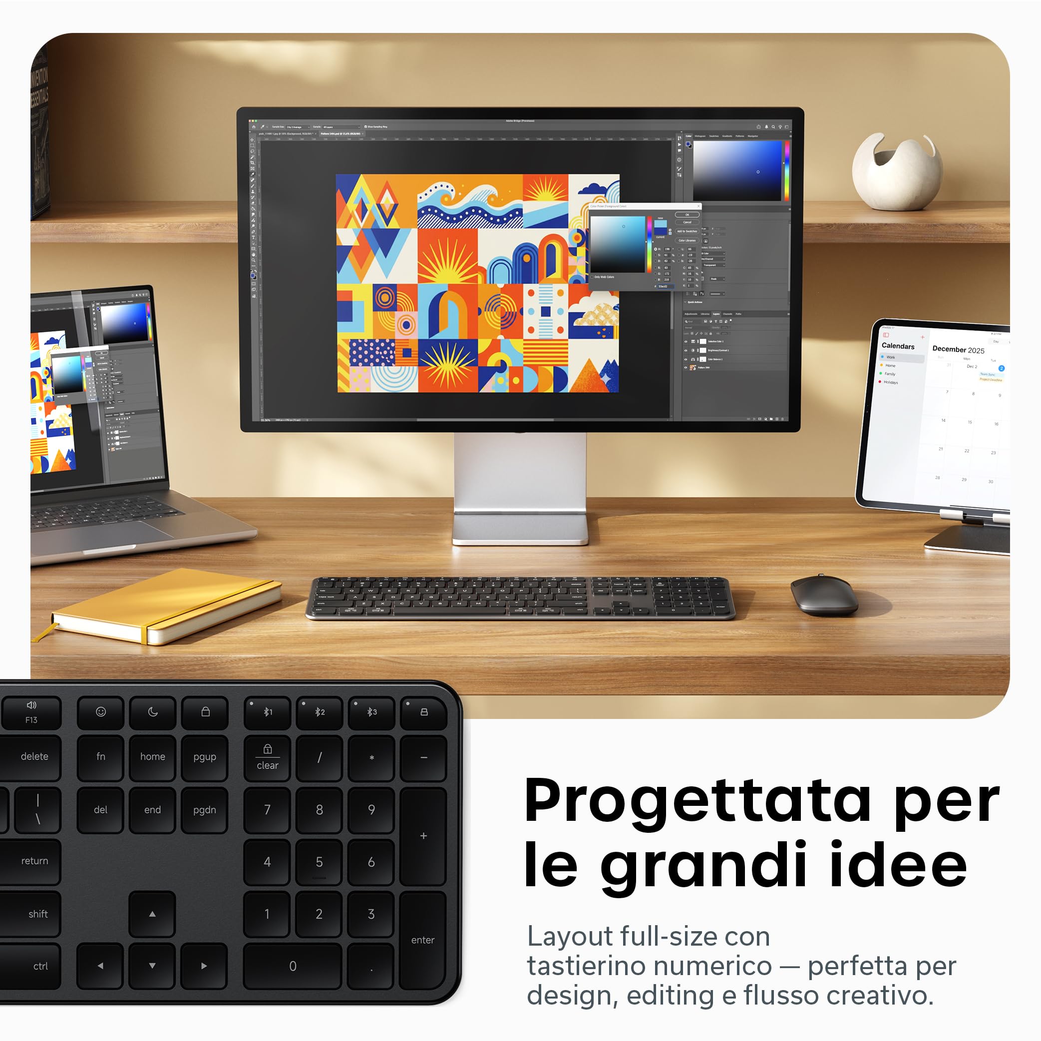 Satechi Tastiera Wireless Slim EX3, Layout 𝗤𝗪𝗘𝗥𝗧𝗬 𝗨𝗦, Bluetooth con Tastierino Numerico, Multi-Dispositivo, Ricevitore 2,4 GHz E Ricaricabile, per Mac, Windows E Android – Nero