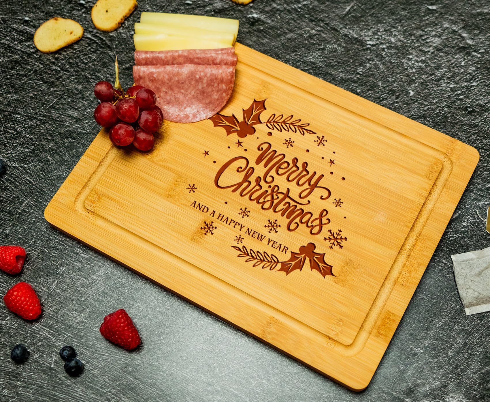 Christmas Themed Wood Cutting Board - Unique Christmas 2024 Gift For Kitchen - Decorative Christmas Serving Tray