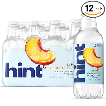 Hint Flavored Water Zero Sugar 0 Calories - Georgia Peach (12 pack) | Crisp, refreshing water, fruit flavors. 0 calories, 0 sugar, 0 sweeteners. Hydration for wellness. Gluten-free, Kosher, Vegan