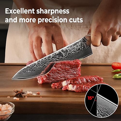 Miniatura 3 de Sunnecko Juego de cuchillos con bloque, juego de cuchillos de chef de Damasco, juego de 6 piezas de acero inoxidable japonés VG10 apto para