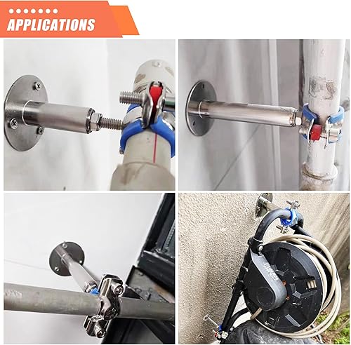 Miniatura 7 de 6 soportes de tubo de montaje en pared de acero inoxidable 304, adecuados para tubos OD de 25 a 1.063 in, altura ajustable de 1.969-3.937 in,