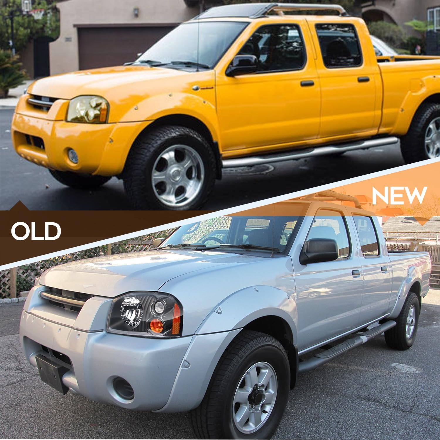 Headlight Assembly Compatible with 2001-2004 for Nissan Frontier XE Chrome Housing Amber Reflector Driver and Passenger Side Headlamp NI2502131 NI2503131